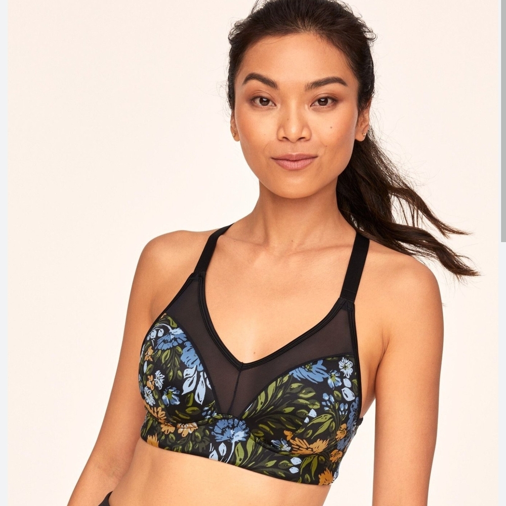 Floral Print Women's Bra - Black, Blue, Yellow
